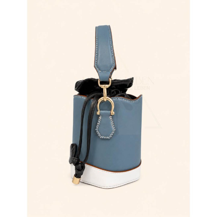 Elaine Bucket Mediano Azul y Blanco | Bolso de Piel LEBEN