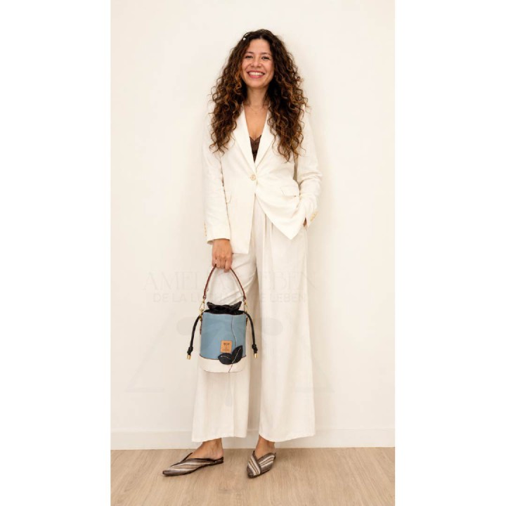 Elaine Bucket Mediano Azul y Blanco | Bolso de Piel LEBEN