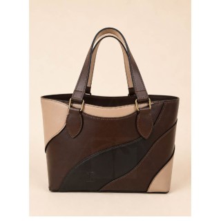 Elara Tote Mediano Marrón y Crema de Piel | LEBEN